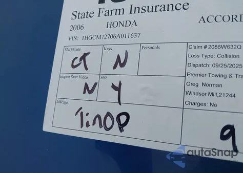 2006 Honda Accord Ex z USA, uszkodzony, nr VIN 1HGCM72706A011637